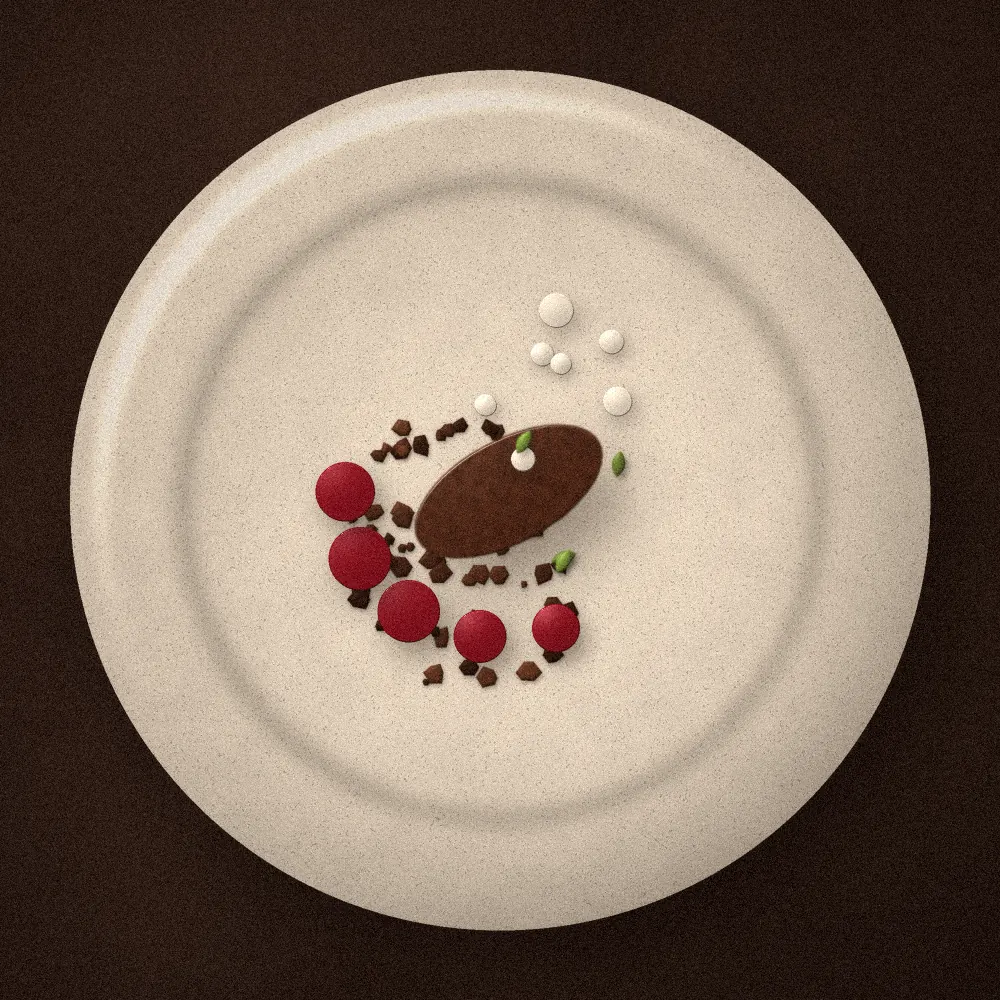 Quenelle de chocolat, cerises et crème
